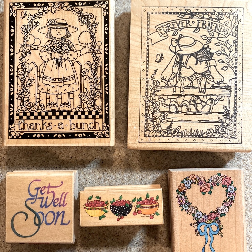 Bundle of 5 Red Rubber Stamps including 2 vintage and rare STAMPIN' UP! stamps